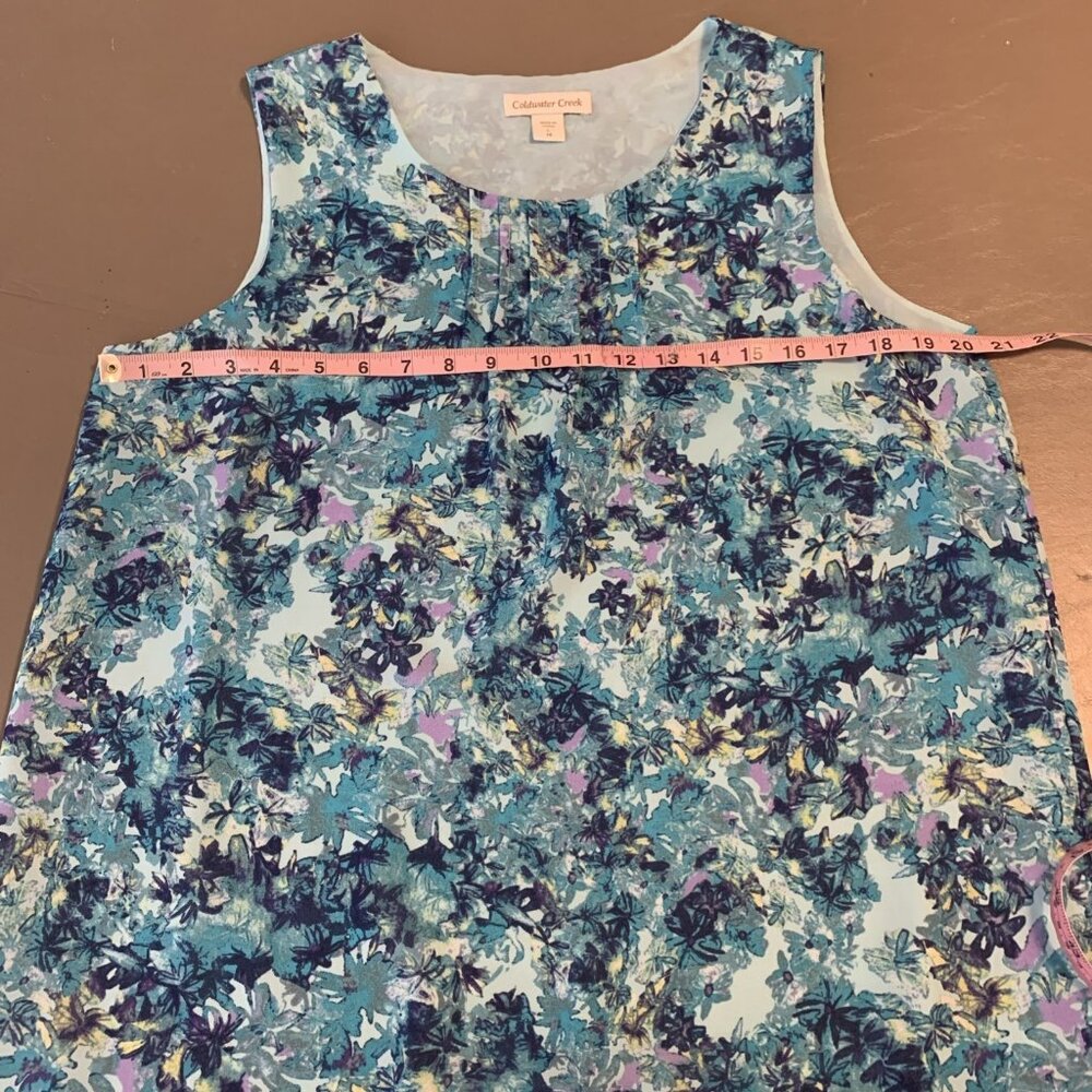 Coldwater Creek Womens L 14 Sleeveless Blouse Floral Blue Work Office Career - Picture 10 of 12